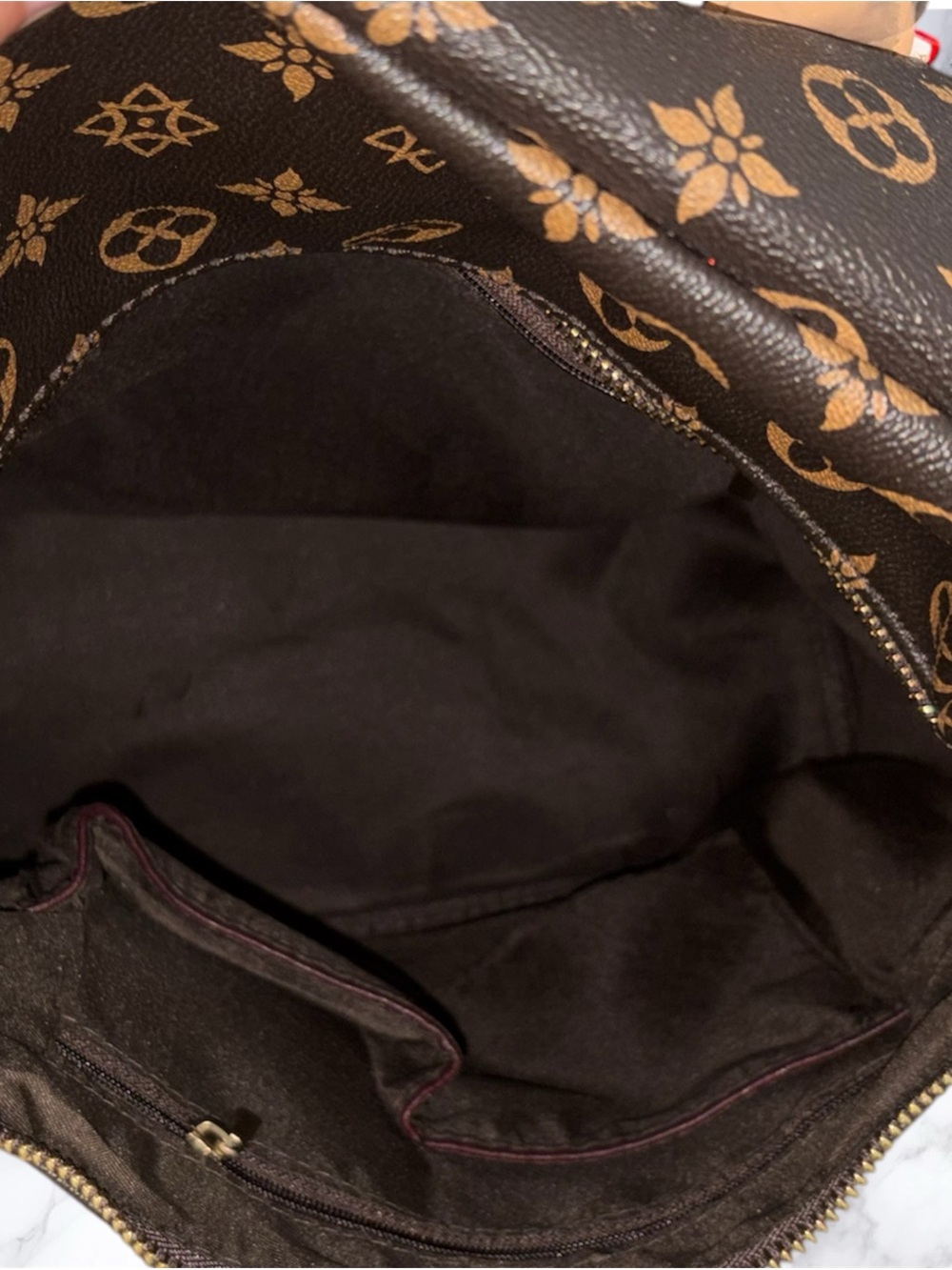 Monogram Pattern Brown & Tan Backpack - Picture 4 of 4